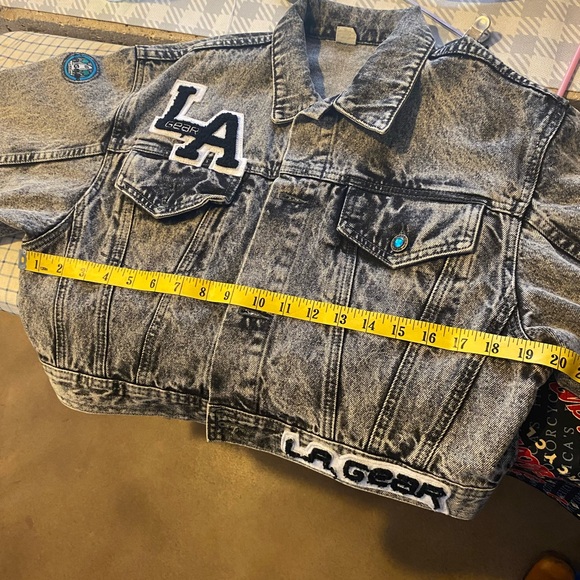 RARE 80s VINTAGE LA GEAR BLACK ACID WASH DENIM CROPPED JACKET - Picture 7 of 9